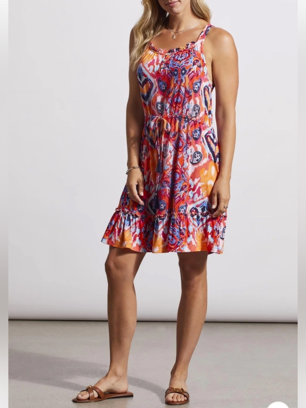 NWOT Tribal Poppy Red Abstract Print
Sleeveless Dress Drawstring Waist Medium